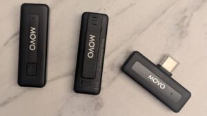 Two Movo Mini Microphones and a receiver