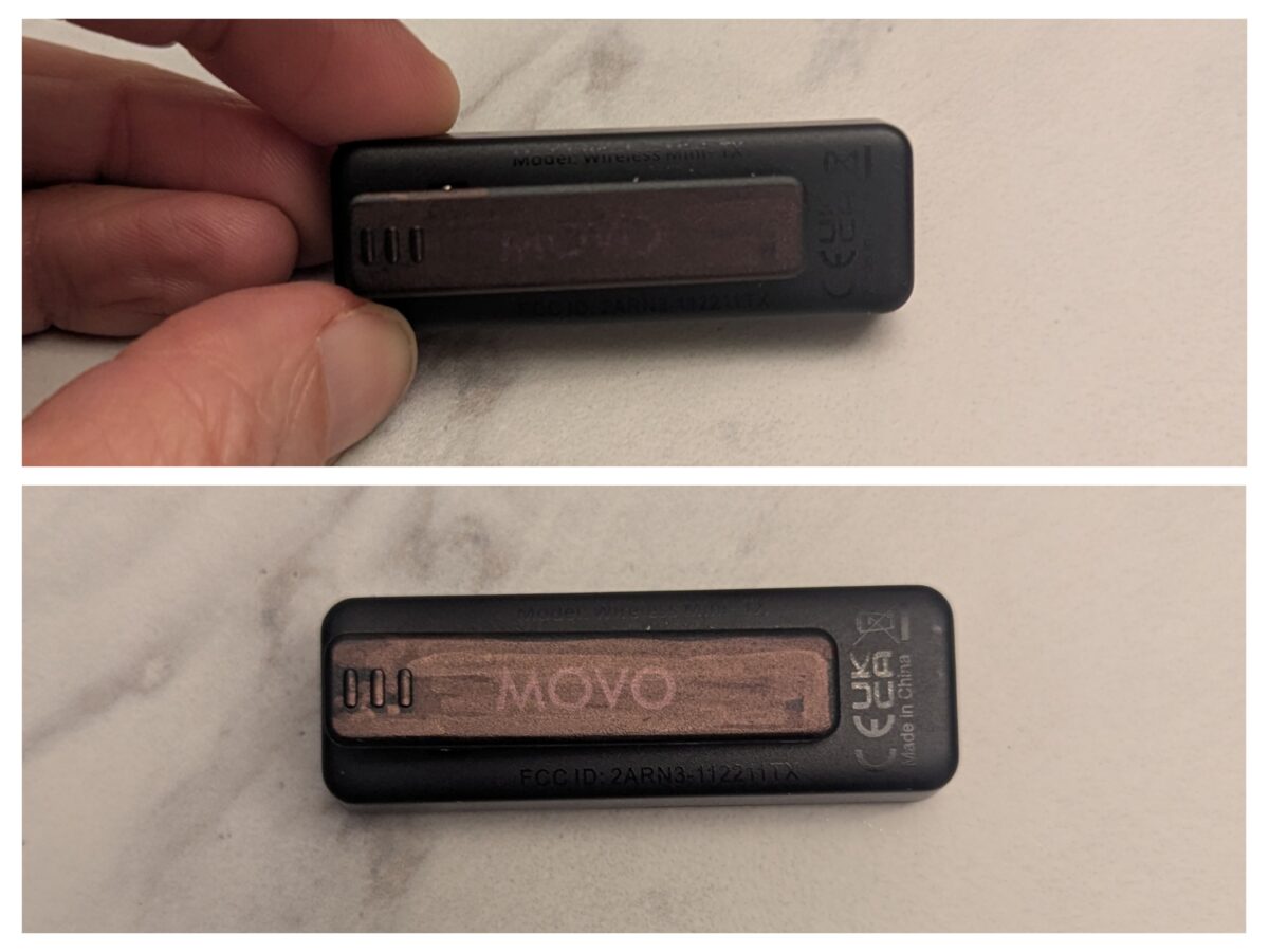 A Movo mic with Sharpie over the letters.